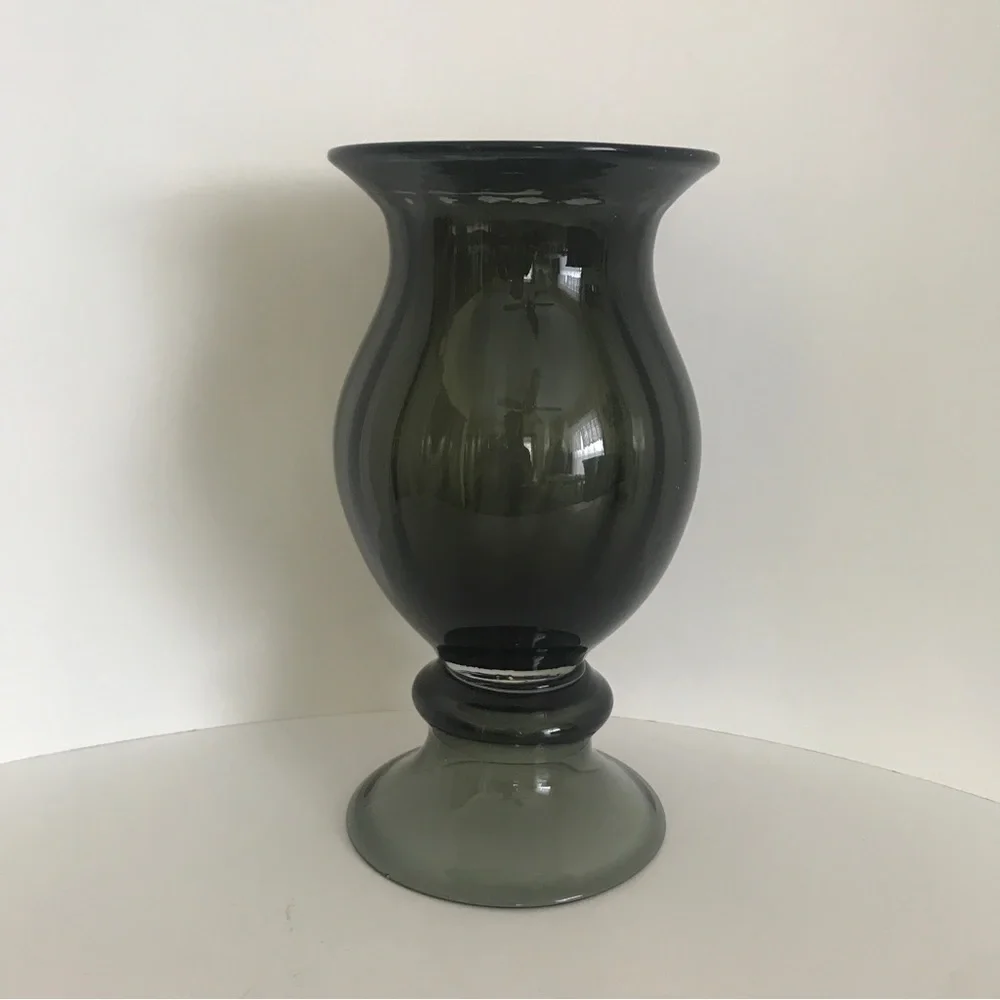 Vintage Wayne Husted Blenko Art Glass Charcoal Gray Ribbed Vase Mid Century